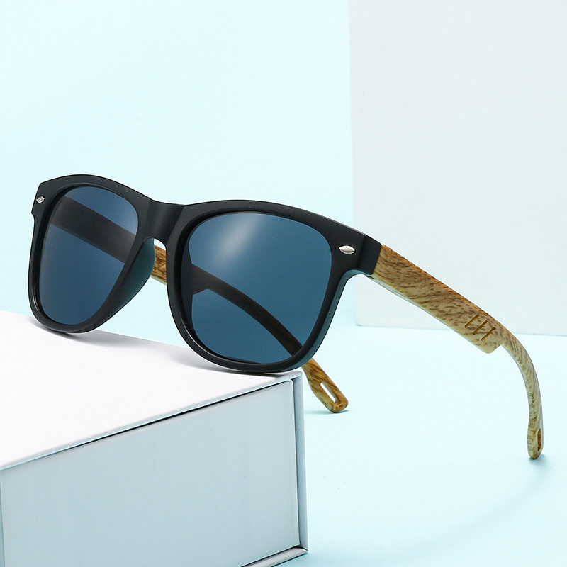 2025新款方形木制防晒眼镜复古木纹腿时尚太阳镜欧美男士彩膜墨镜