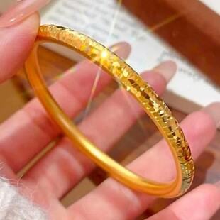 CNC碎冰冰素圈黄金色古法手镯女轻奢小众设计不掉色夸张手链手环