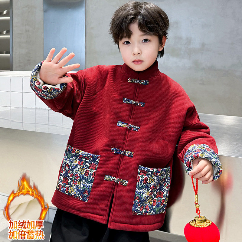 拜年服男童加绒外套国风2026新款儿童唐装过新年喜庆衣服宝宝汉服