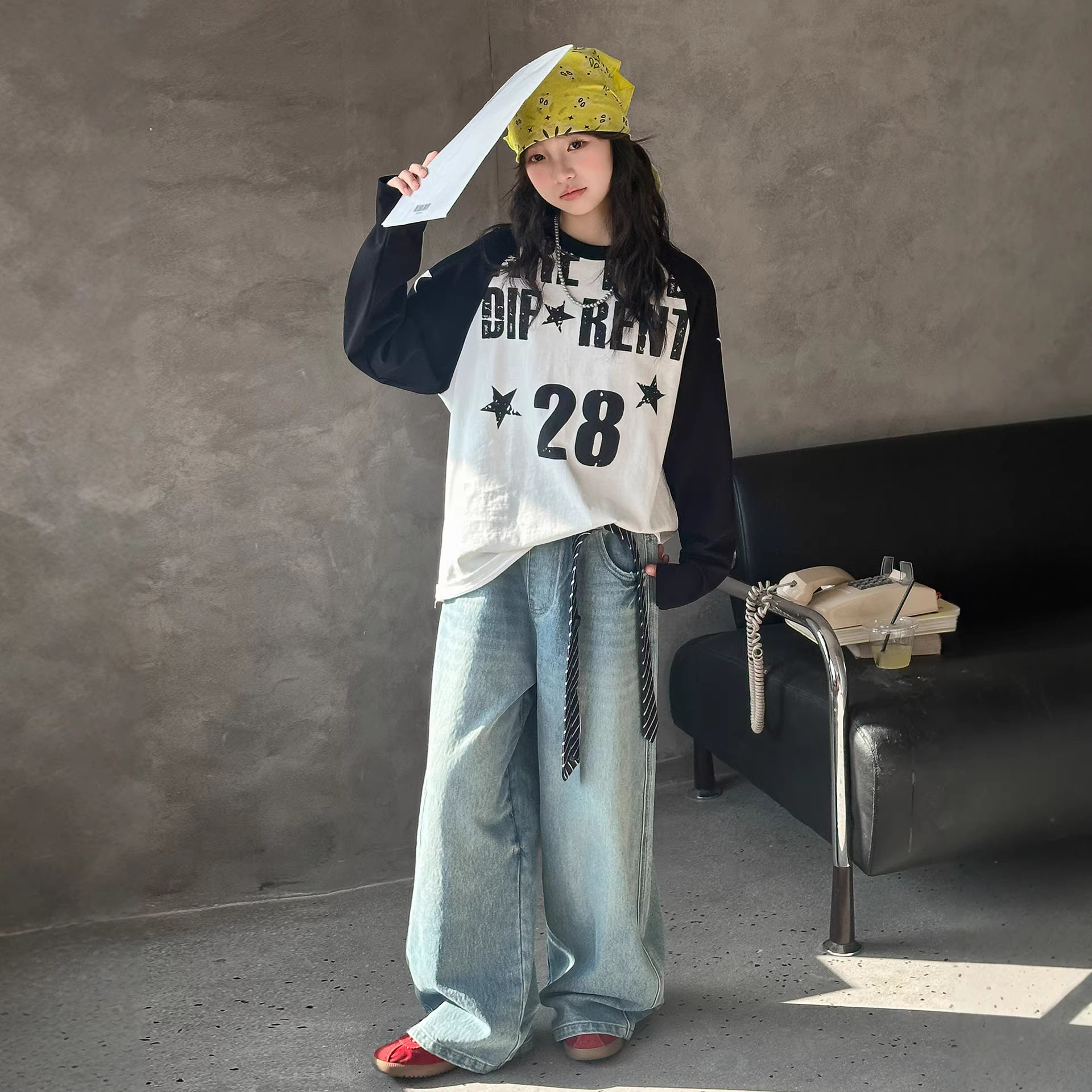 女童春季套装2026新款洋气女孩春装韩系长袖T恤牛仔裤两件套,童装/婴儿装/亲子装,套装,淘宝优惠券,粉丝福利购,淘宝优惠卷