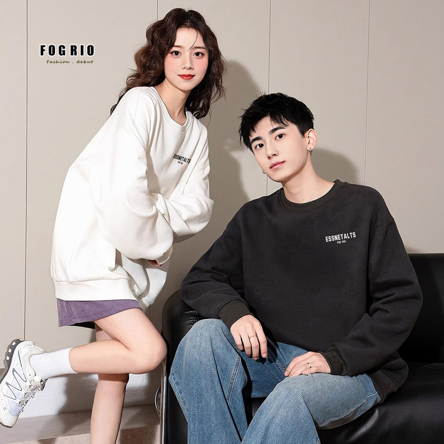 FOG RIO2025高街短款圆领连帽卫衣男潮牌女春秋套头休闲宽松上衣