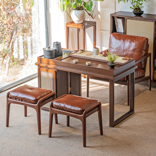 新中式阳台茶桌茶台小户型一体桌高端岩板黑胡桃色禅意泡茶奢石