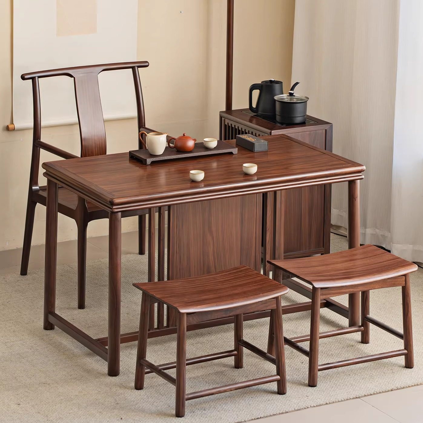 新中式乌金木实木茶台阳台泡茶桌宋式美学高端禅意小户型家用组合,住宅家具,家用茶台/茶桌,淘宝优惠券,粉丝福利购,淘宝优惠卷