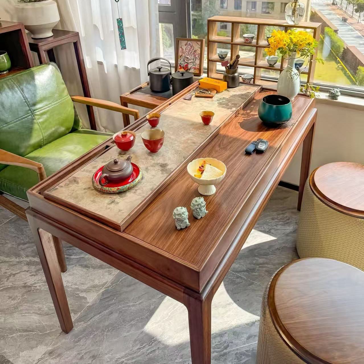 高端收纳泡茶桌岩板阳台收纳茶桌