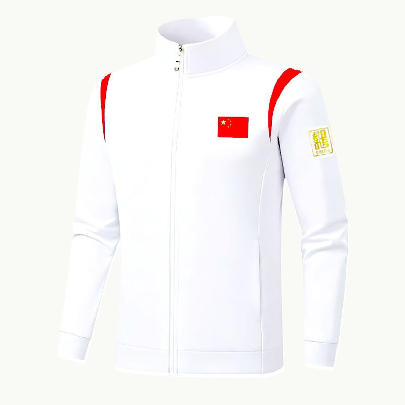 26新版运动服套装男女春秋立领开衫两件套吸湿排汗训练服白色队服