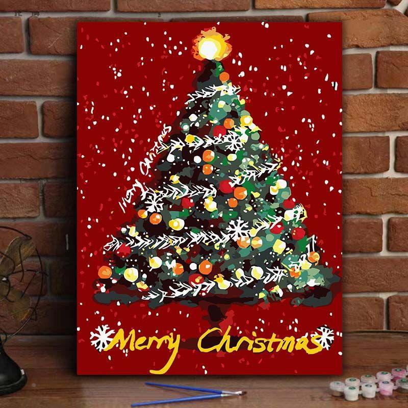 圣诞节数字油画高颜值手工diy圣诞树客厅装饰画丙烯画节日礼物图片