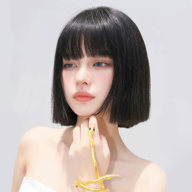 美丝琳假发全头套女真人发丝夏短发全真发日常假发套一刀切假头发
