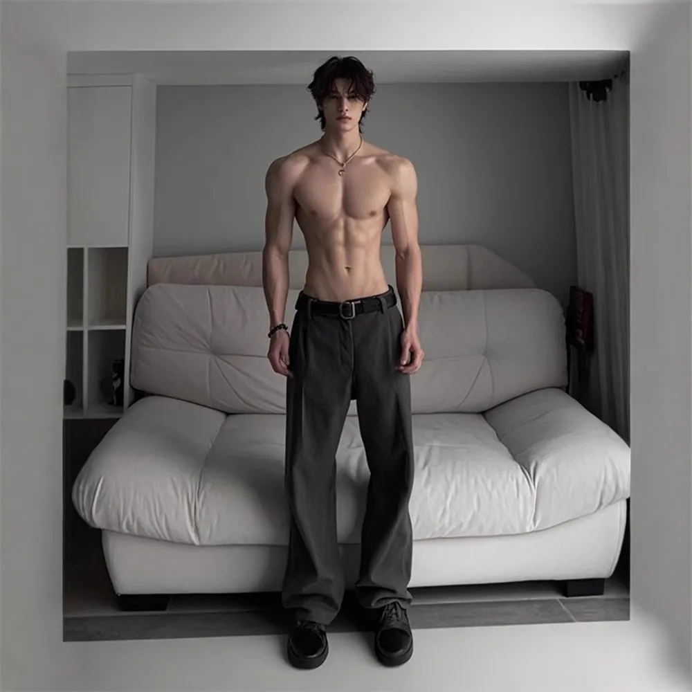 cleanfit深灰色弯刀西裤男款垂坠感高级感微喇裤子宽松直筒休闲裤
