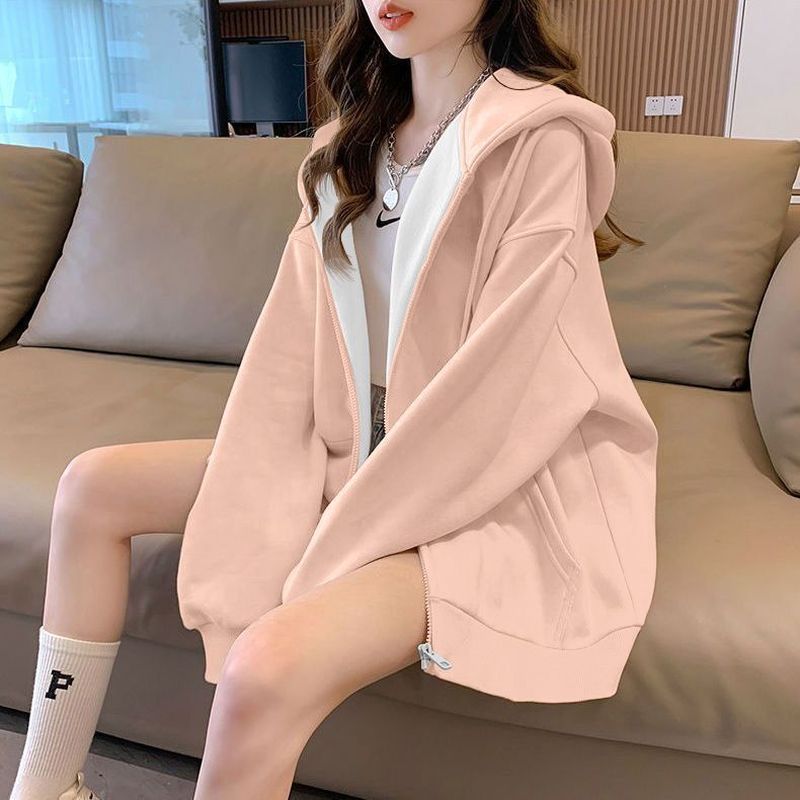 2024连帽卫衣女士秋冬季新款宽松显瘦大码胖妹妹运动拉链开衫外套