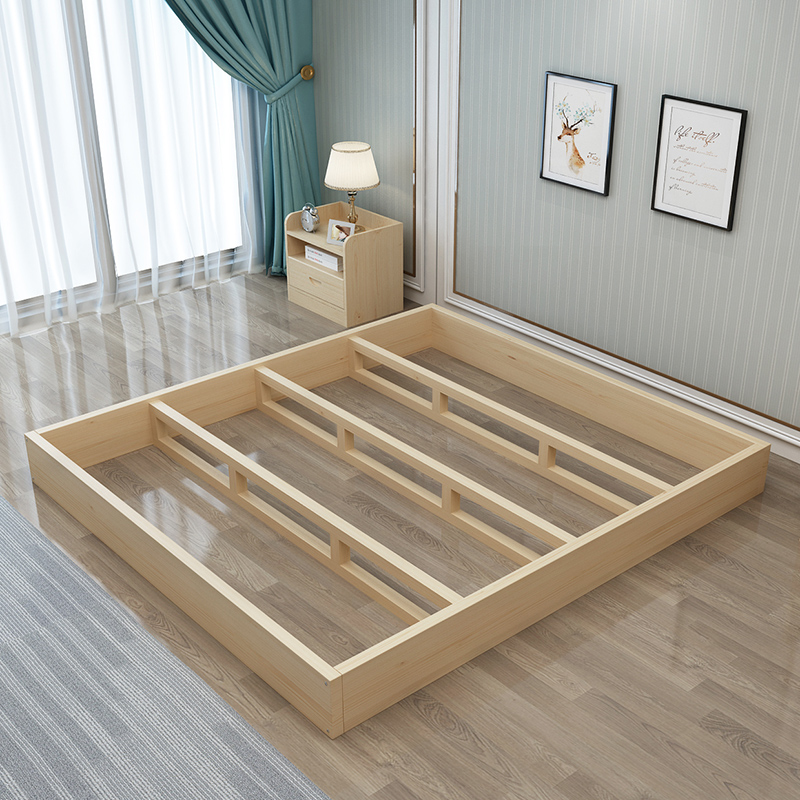原木硬床板1.8米全实木排骨架加高床架双人床护腰床垫榻榻米定制