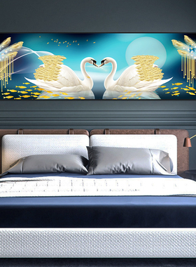 新3D立体壁画自粘墙纸卧室床头画现代装饰画轻奢风格横版酒店宾馆