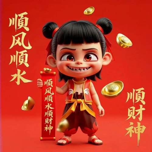 哪吒闹海贴画个性卡通动漫儿童房玄关走廊墙面贴自粘防水方形贴纸
