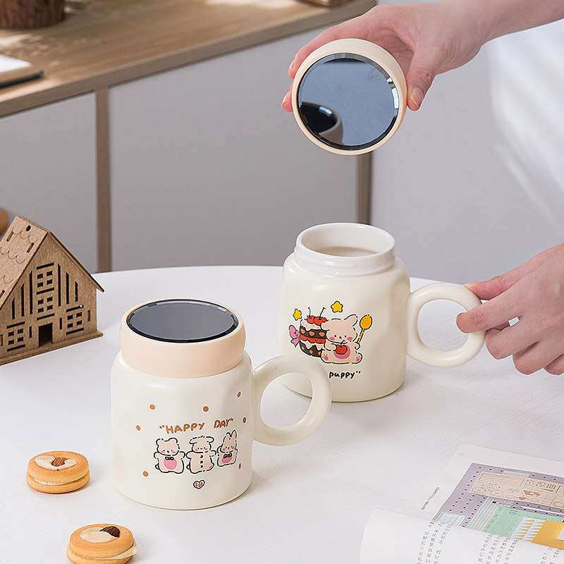 卡通马克杯陶瓷家用喝水杯可爱学生镜面杯子情侣办公杯大容量水杯