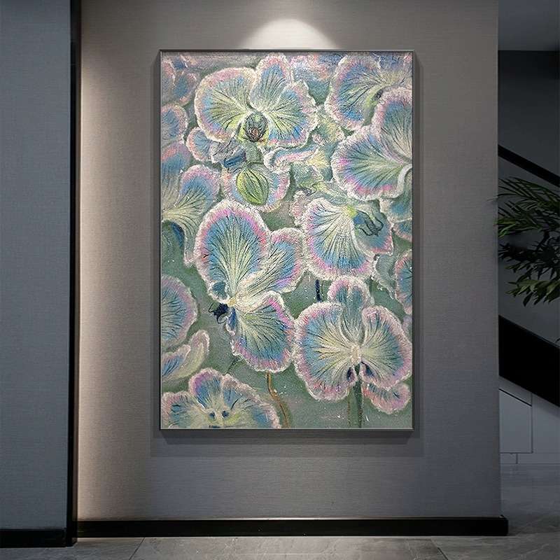 抽象绿色手绘油画酒店民宿玄关装饰画手工彩绘画轻奢肌理客厅挂画图片