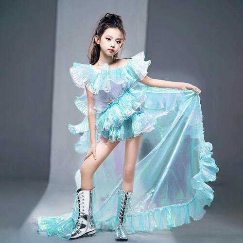 女童幻彩花边模特走秀服精灵仙气拖尾多巴胺儿童T台女王风演出服8