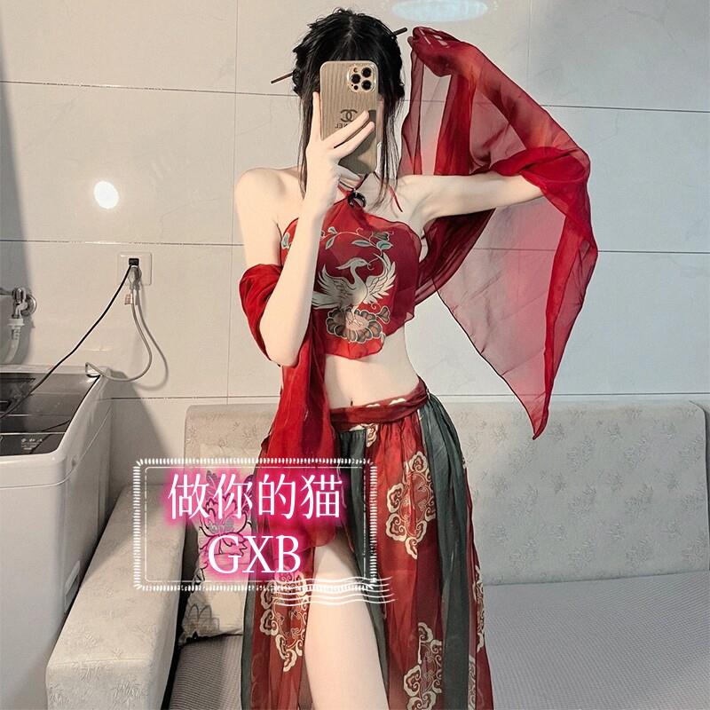 大码汉服女异域风情敦煌飞天舞蹈开衩裙表演服装西域沙漠拍摄写真图片