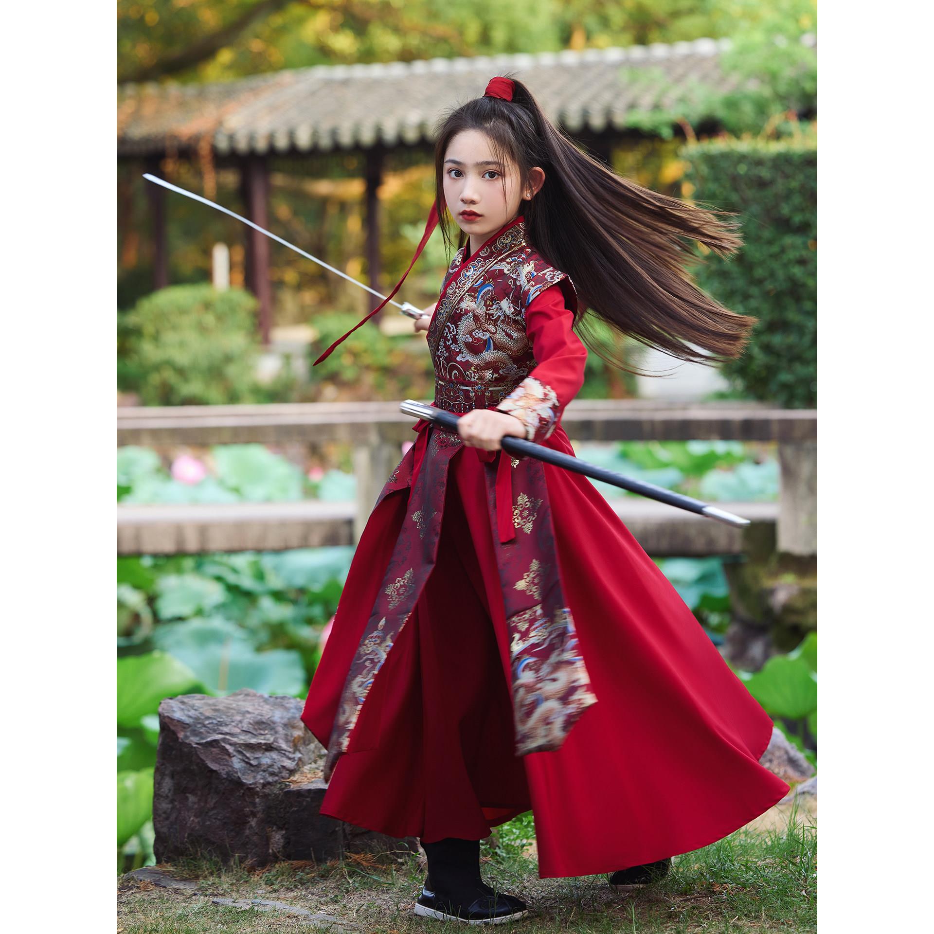 女童汉服花木兰儿童服装中国风女侠古装演出武侠风锦衣卫将军剑客 - 实物图