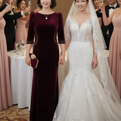 喜婆婆年轻妈妈显瘦宴会结婚礼服