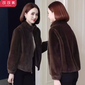金貂绒皮草外套女短款水貂绒立领皮毛一体毛毛外套女冬季貂皮大衣