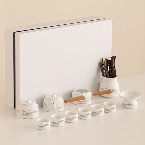 众人品功夫茶具套装陶瓷侧把茶壶茶杯白瓷泡茶器高档礼盒家用送礼