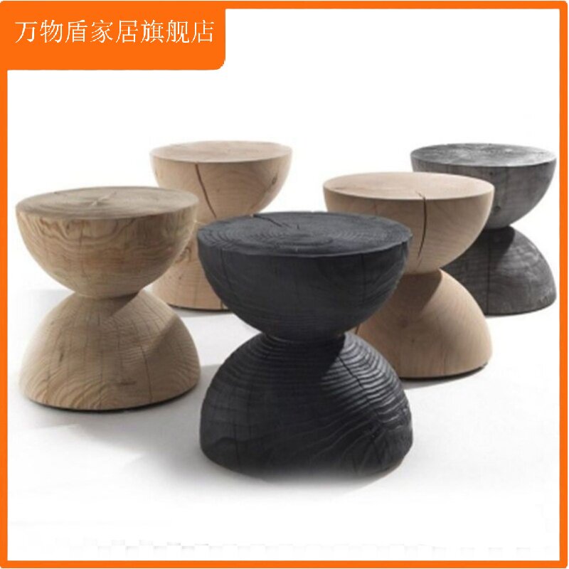 北欧原木凳酒店摆件创意矮凳原木茶几实木墩子树桩木桩凳黑色木墩