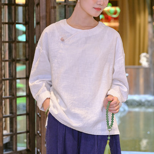 新中式棉麻禅服茶艺师春装2026新款复古苎麻衬衫禅意居士修行禅服