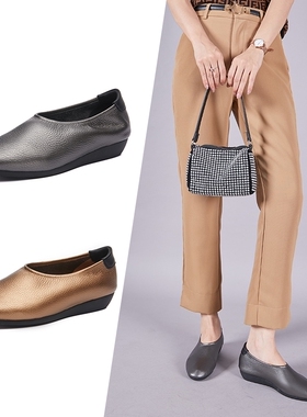 柜雅氏2025新款宽楦真皮柔软舒适妈妈鞋软面软底平底鞋深口单鞋女