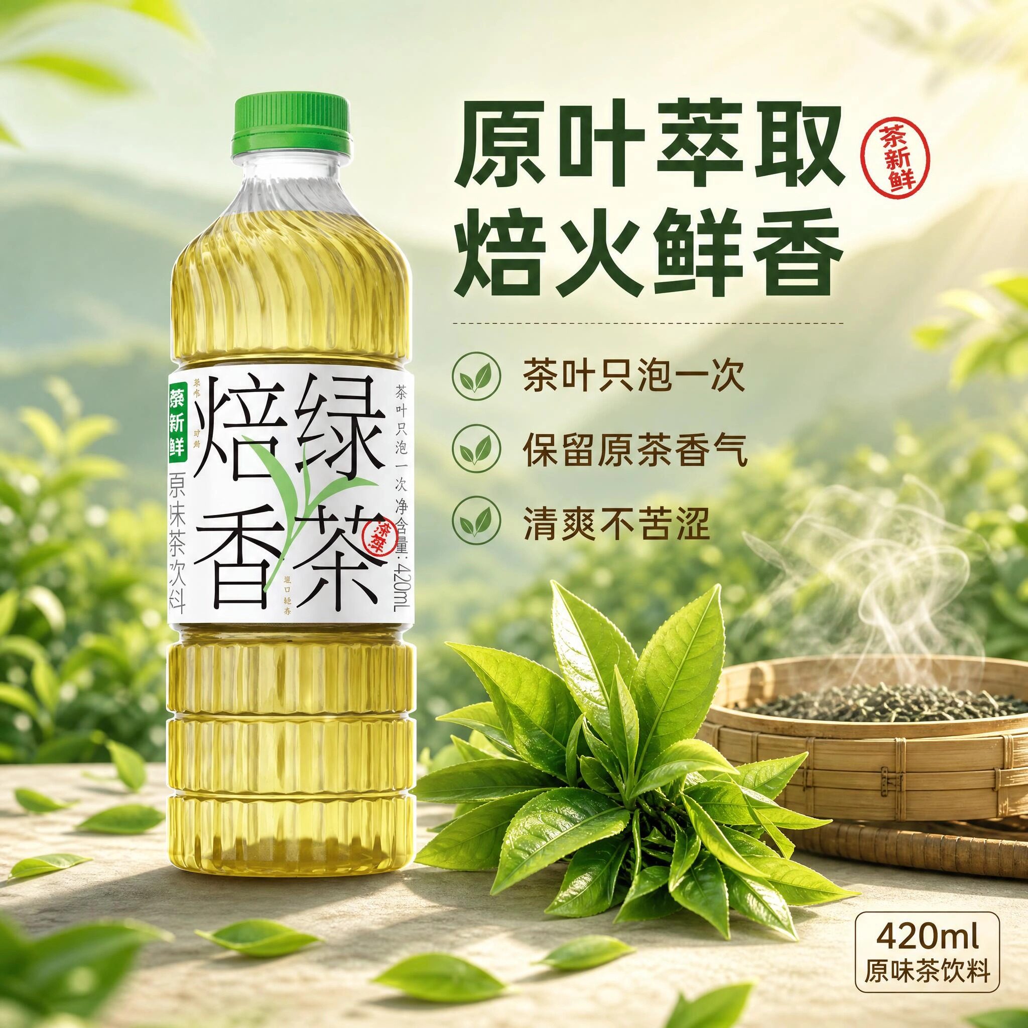 泰新鲜无糖茶饮料焙香绿茶0糖0卡饮品真茶萃取420ml*6瓶清爽解腻图片