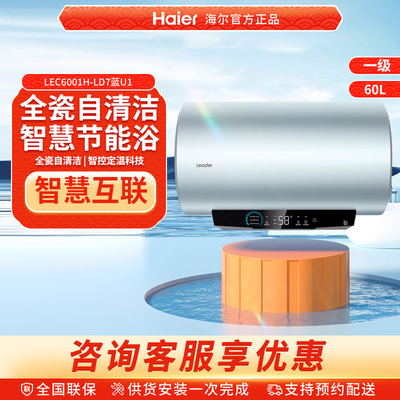海尔智家Leader家用电热水器节能洗澡60L一级能效镁棒免换官方LD7
