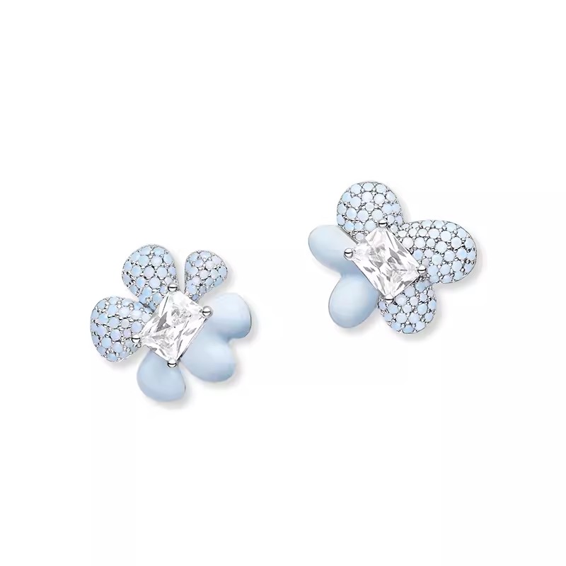 何方925银时尚百搭蓝星耳钉女潮