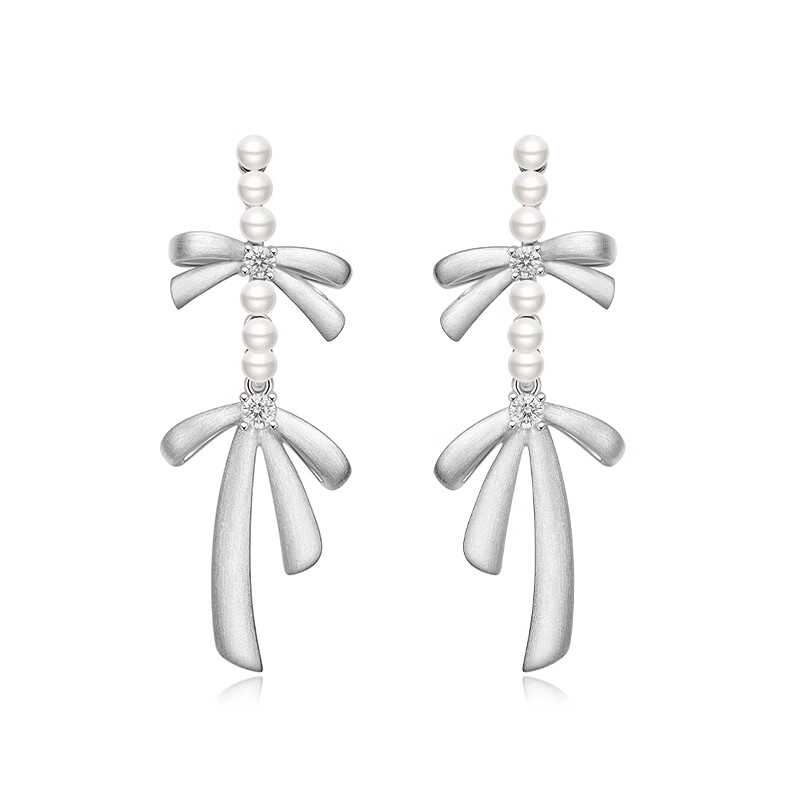 轻奢优雅何方珠宝缎光蝴蝶结耳环