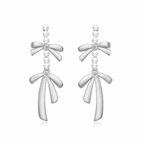 轻奢优雅何方珠宝缎光蝴蝶结耳环