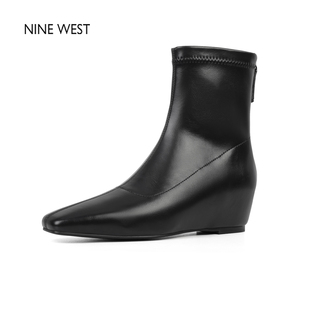 玖熙坡跟方头弹力瘦瘦靴时装 West Nine 靴通勤短靴女鞋 清仓款