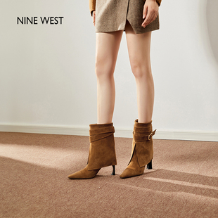 断码 玖熙尼尔高跟短靴女四季 清仓 West 清仓尖头靴子 Nine