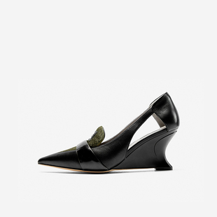 女2025夏季 新款 坡跟凉鞋 Nine 鞋 玖熙尖头高跟鞋 百搭通勤时装 West