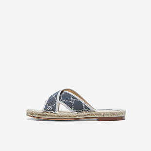 新款 Nine 拖女2025年夏季 玖熙凉鞋 交叉条带亚麻编织沙滩平跟 West