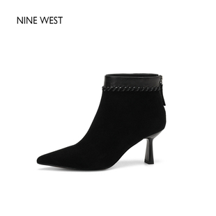 清仓款 靴通勤气质高跟绒面短靴女鞋 Nine 玖熙尖头时装 冬 West