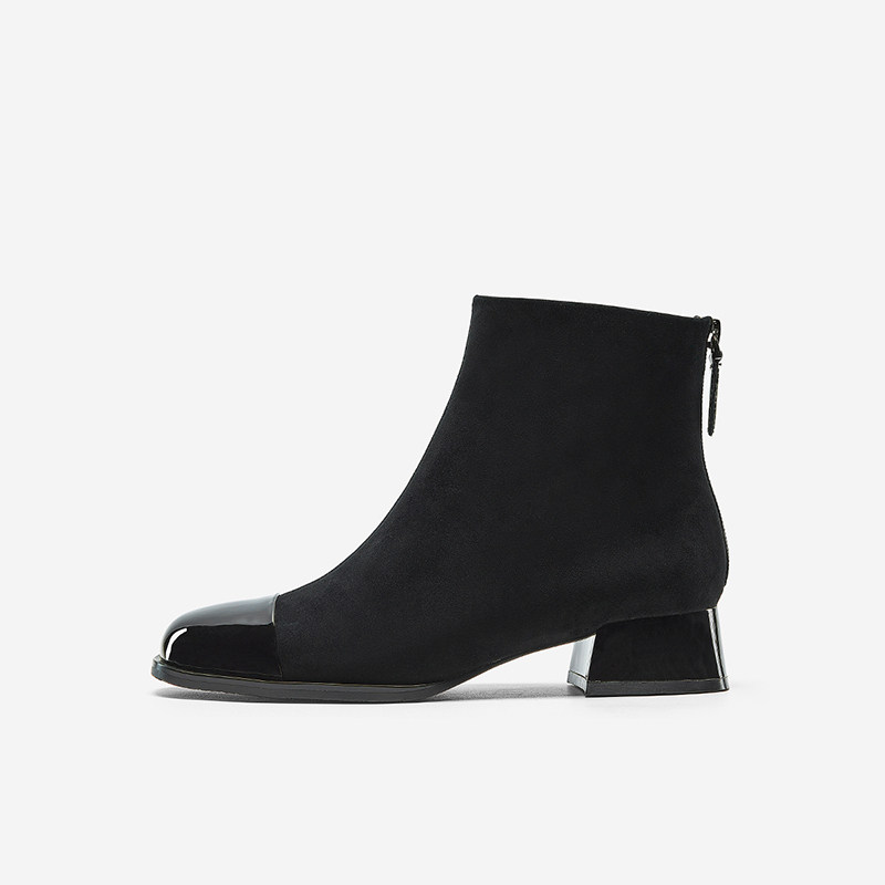 Nine West/玖熙2024年冬季新款低跟短靴女方头绒面通勤时装靴子