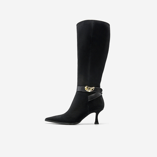 West 高跟长筒靴女太空饰扣绒面时装 玖熙女鞋 清仓款 靴子 冬季 Nine