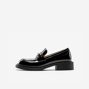 West Nine 玖熙春季 乐福鞋 女 女圆头漆皮衔扣中跟单鞋 清仓款