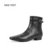 清仓款 Nine West 玖熙法式 方头粗跟皮带扣马丁靴真皮短靴女鞋