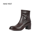 玖熙复古高跟厚底粗跟气质通勤短靴女靴子冬 West 清仓款 Nine