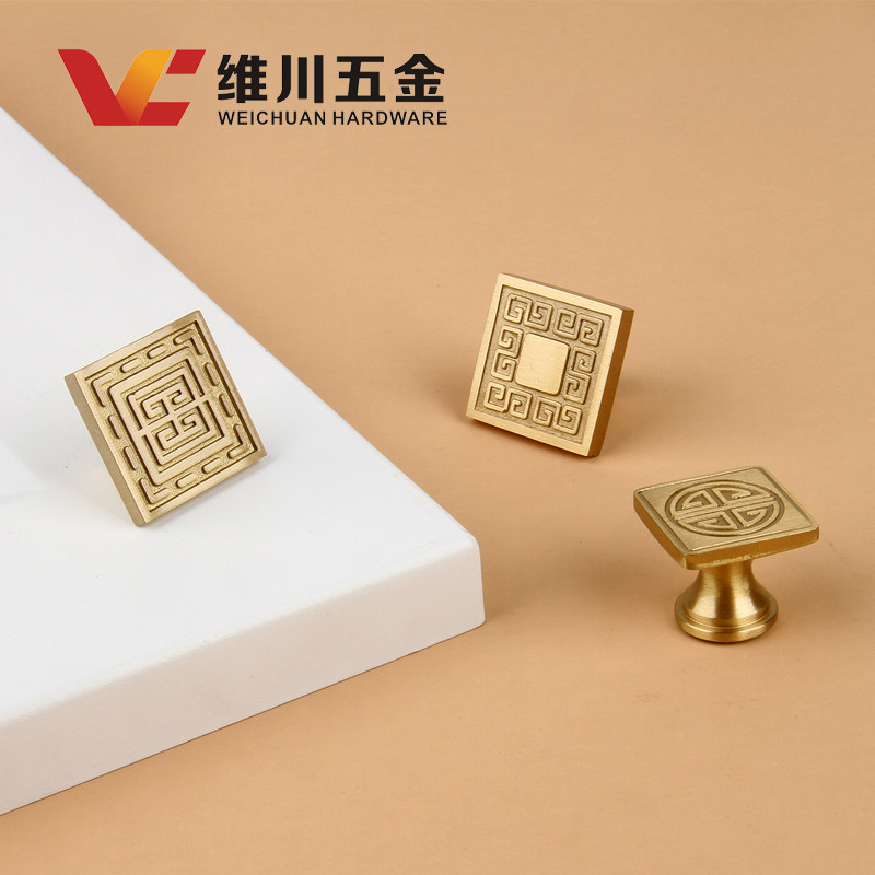 热销轻奢纯铜实心花形纹圆形抽屉单孔铜拉手玫瑰日式北欧风黄铜小