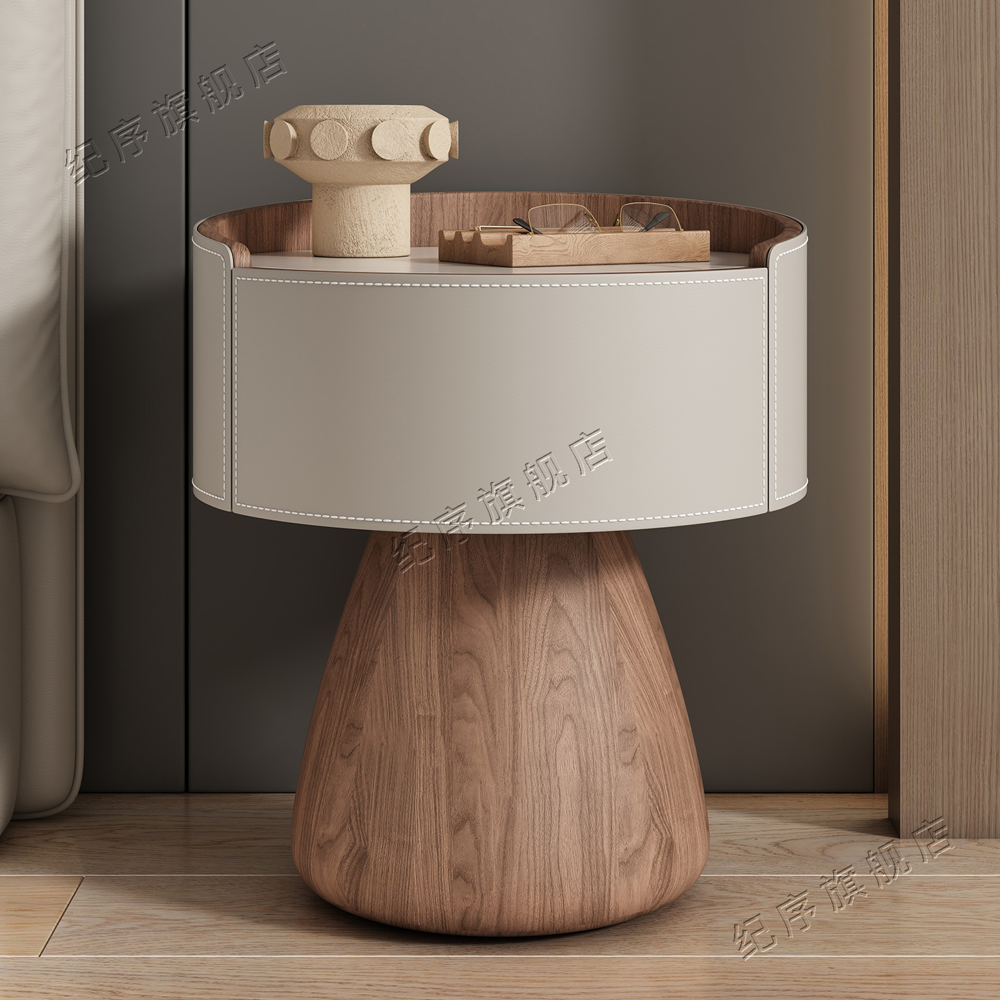 小型实木床头柜中古风奶油风意式