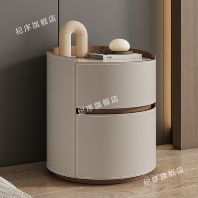 全实木床头柜岩板圆形现代极简风