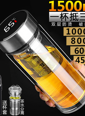 防烫双层玻璃杯男女大容量家用茶水分离泡茶水杯显温带盖滤网车载