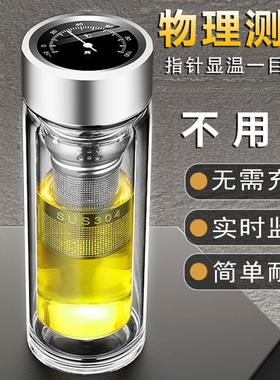 2025新款显温双层玻璃杯男办公室水杯子女防摔泡茶杯家用便携车载