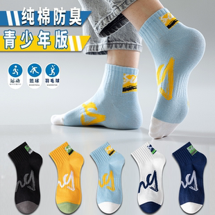 袜子男青少年春夏款 短袜纯棉全棉防臭大童初中生儿童运动中筒男孩