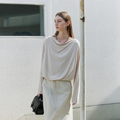 T恤女慵懒感荡领针织打底衫 NON RESTRAIN设计感下摆抽绳收腰长袖