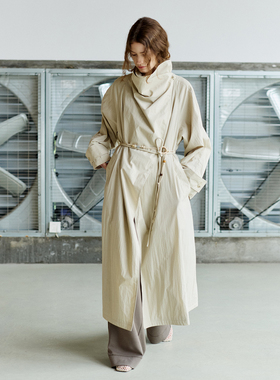 NON RESTRAIN慵懒风造型领长款风衣外套女宽松法式系带高级感大衣